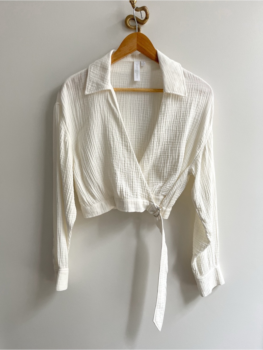 Jonathan Simkhai Hattie Cotton Gauze Swim Coverup Wrap Top White Ivory M